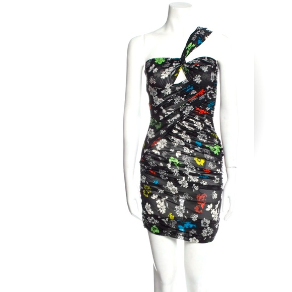 Versace Floral Print Mini Dress - Black Dress. - Picture 1 of 3
